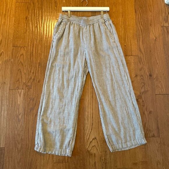 Old Navy linen blend grey white striped wide leg pull on pant M - Picture 9 of 9
